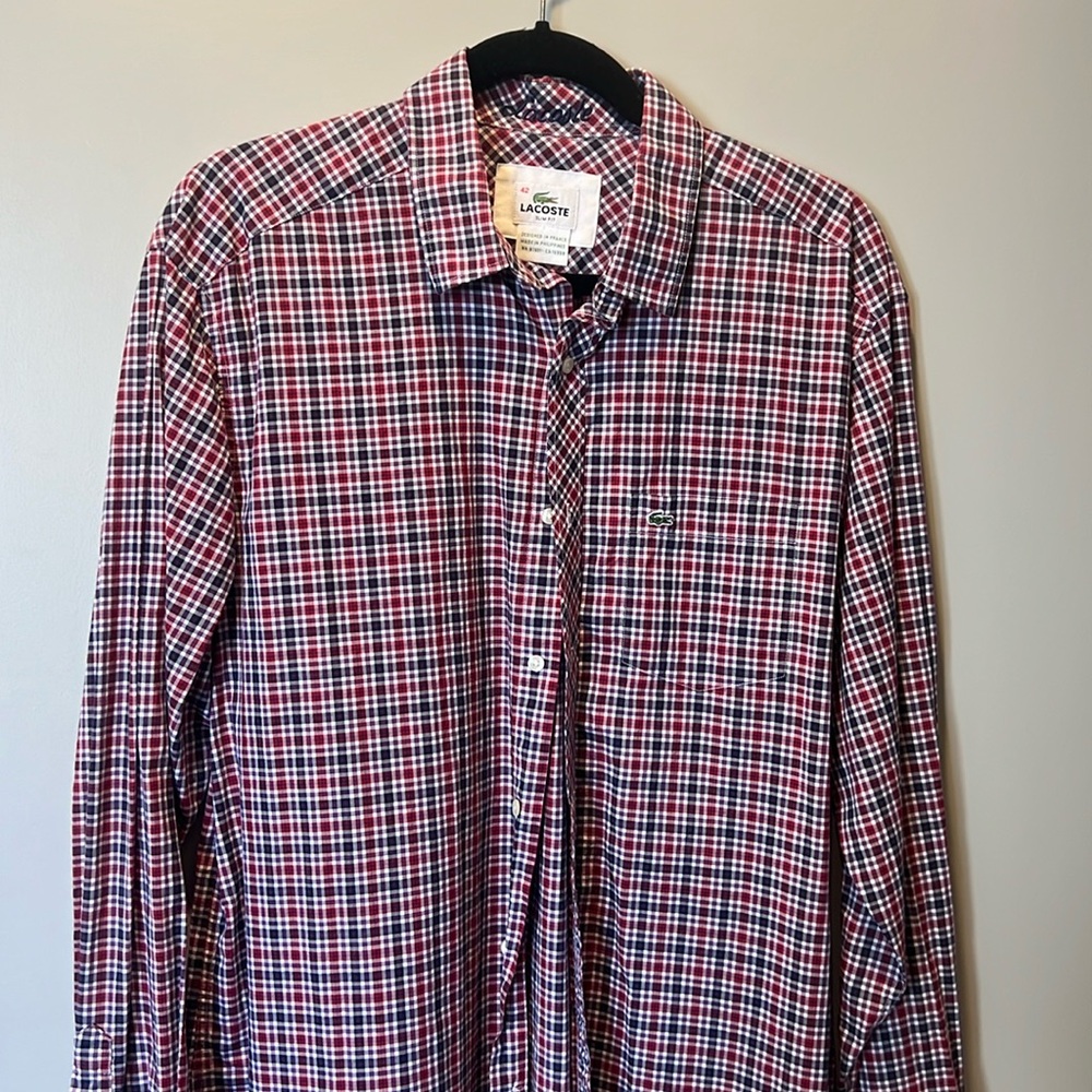 Lacoste Red and Blue Button up Size 42/ Large